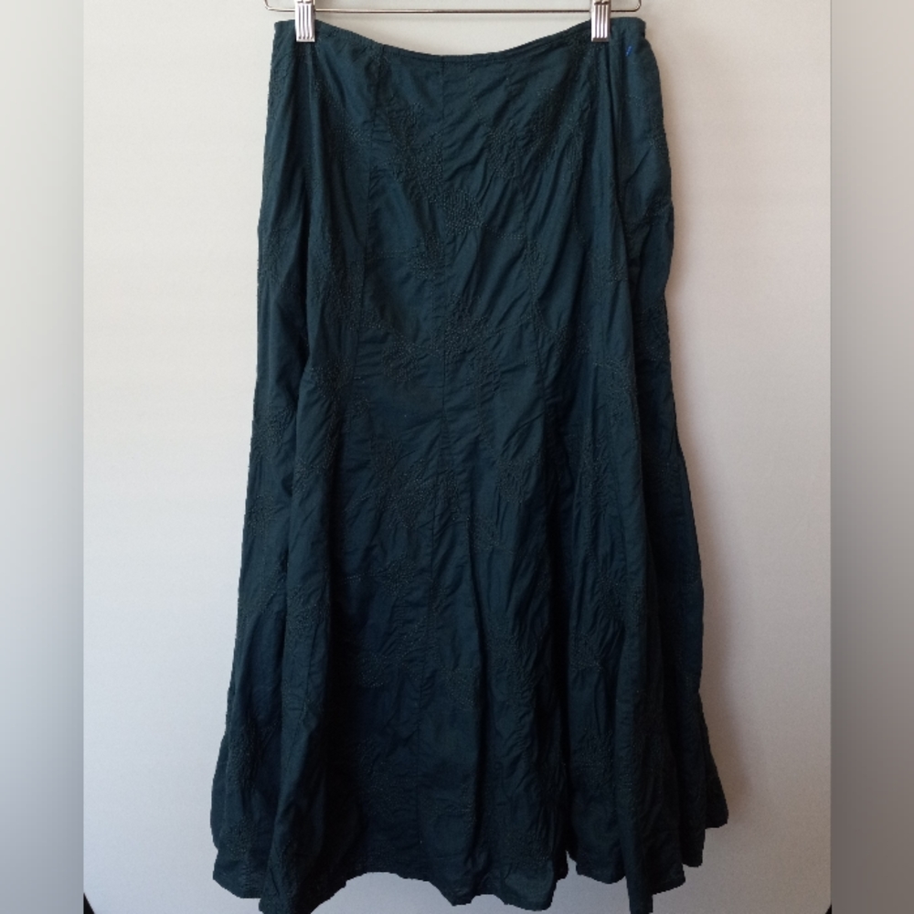 J. Jill Teal Floral Embroidered Peasant Full A-Line Boho Broomstick Skirt